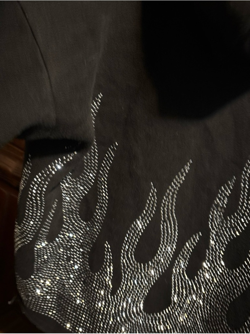 Men's Black Rhinestone Flame Hoodie - Sparkle Accent